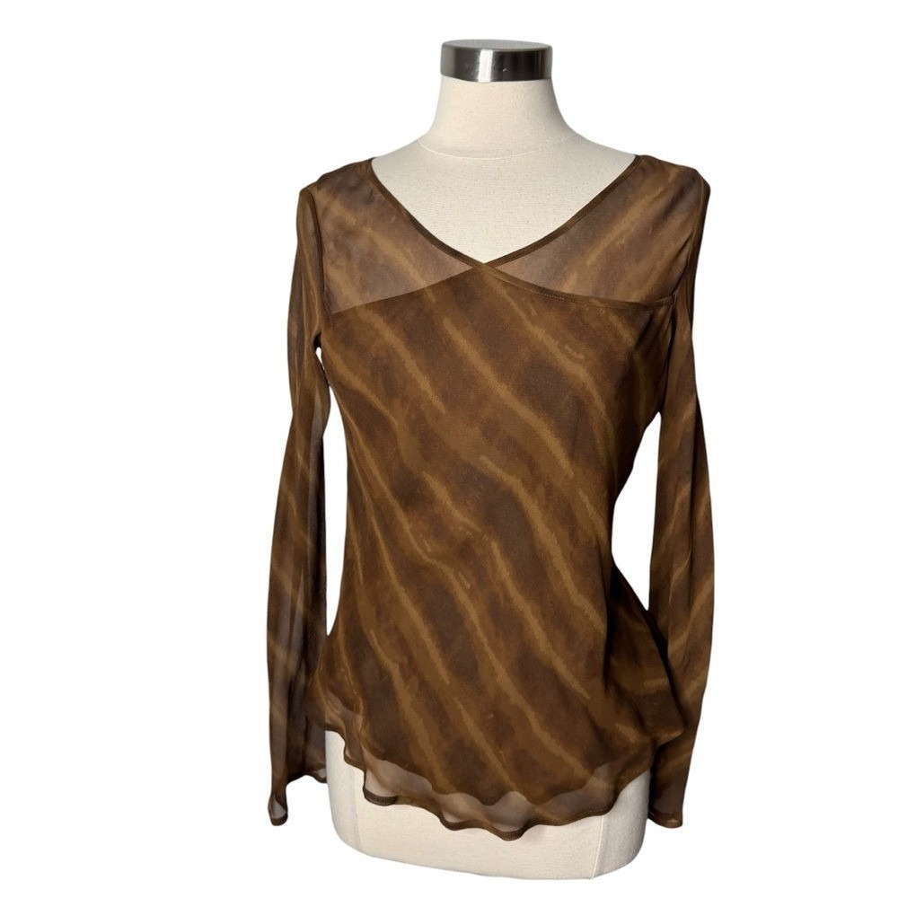 Vintage Vera Cristina Silk Cross Front‎ Brown Long Sleeve Blouse Women's Small